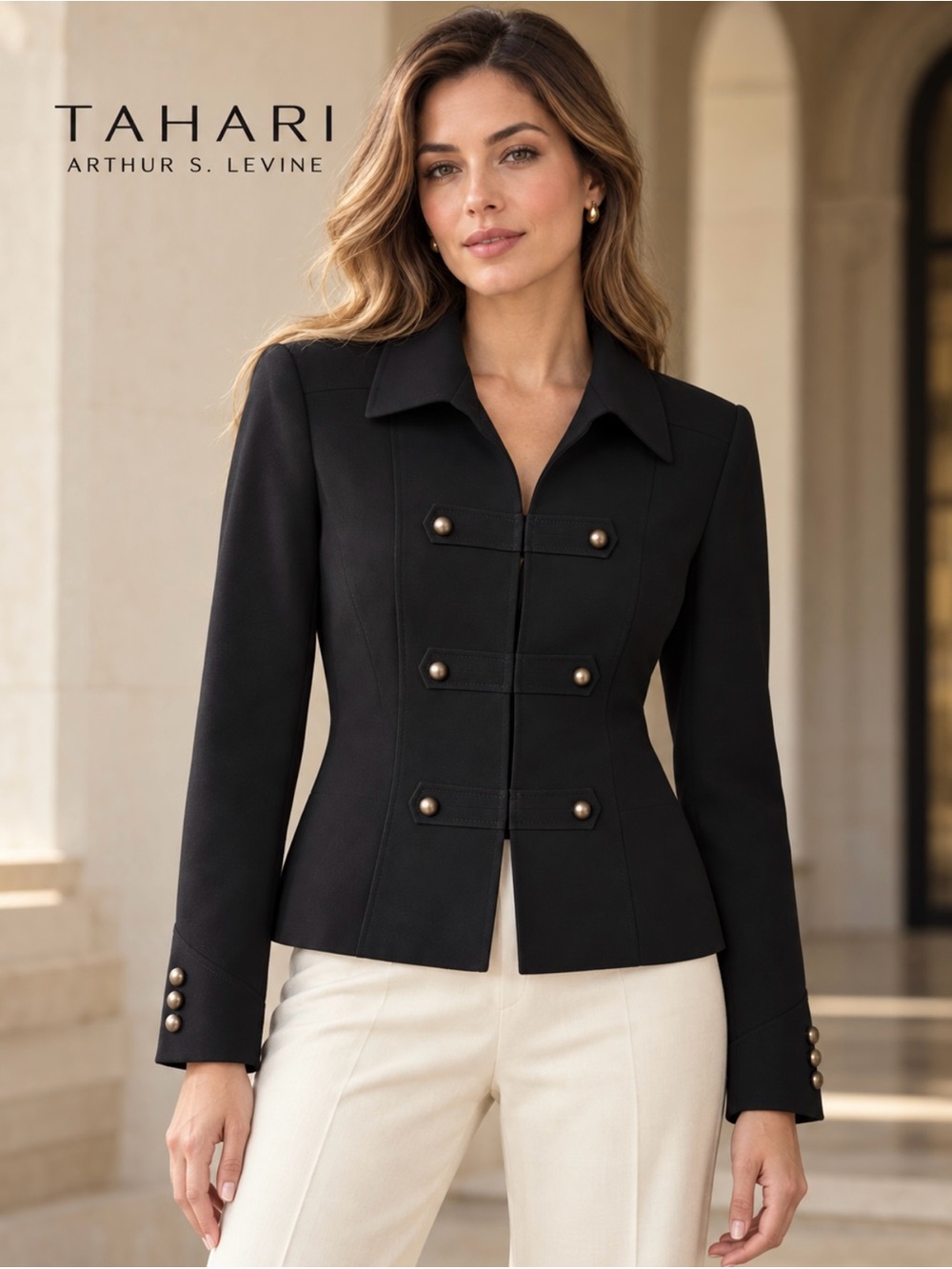 Tahari Women’s Black Military-Style Fitted Blazer Size 6